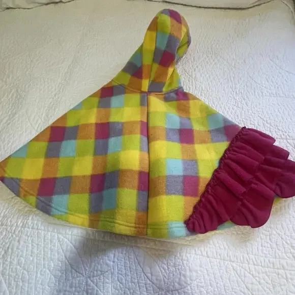 A Million Polkadots Plaid Hooded Poncho Colorful Plaid  with Ruffles 18 Months - Picture 10 of 11